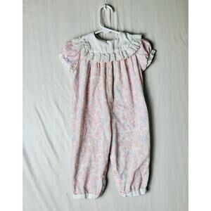 Vintage Baby Dior Girls Floral Lace Heirloom Pastel Pink Romper Size 9 Months